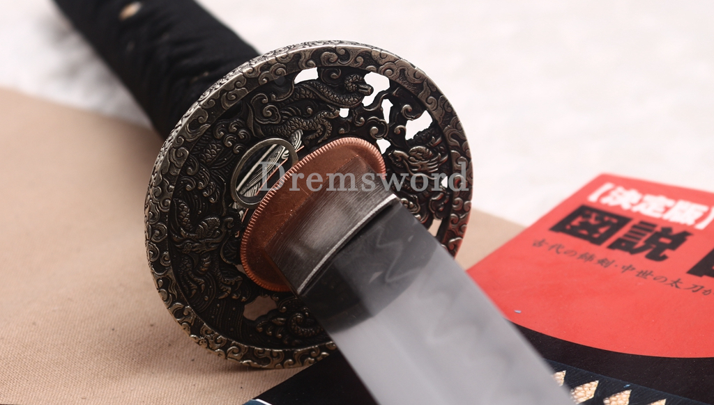 Wootz Steel Clay Tempered Katana Japanese Samurai Sword SHINOGI-ZUKURI Battle Ready Black