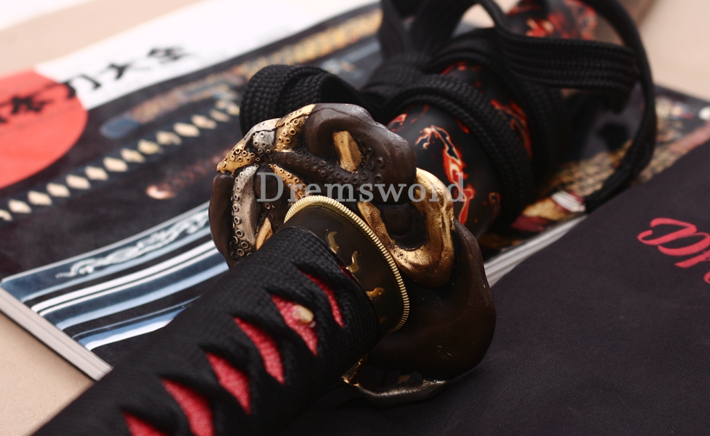 Tamahagane Steel Clay Tempered Katana Hand Carving Japanese Samurai Sword SHINOGI-ZUKURI Urushi-nuri Saya Black