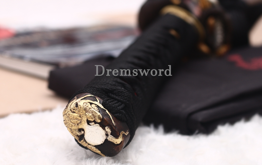 Tamahagane Steel Clay Tempered Katana Hand Carving Japanese Samurai Sword SHINOGI-ZUKURI Urushi-nuri Saya Black