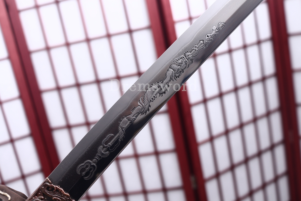 Tamahagane Steel Clay Tempered Katana Hand Carving Japanese Samurai Sword SHINOGI-ZUKURI Urushi-nuri Saya Black