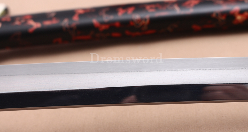Tamahagane Steel Clay Tempered Katana Hand Carving Japanese Samurai Sword SHINOGI-ZUKURI Urushi-nuri Saya Black