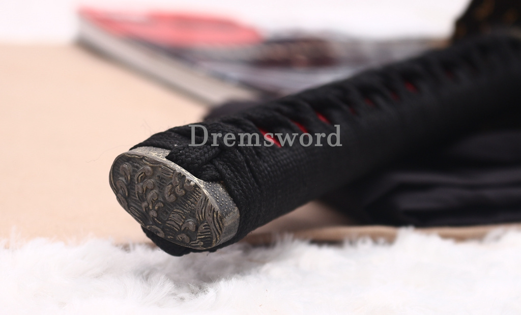 Folded Steel Clay Tempered Katana Abrasive Hamon Japanese Samurai Sword Urushi-nuri Saya Shinogi-Zukuri Red