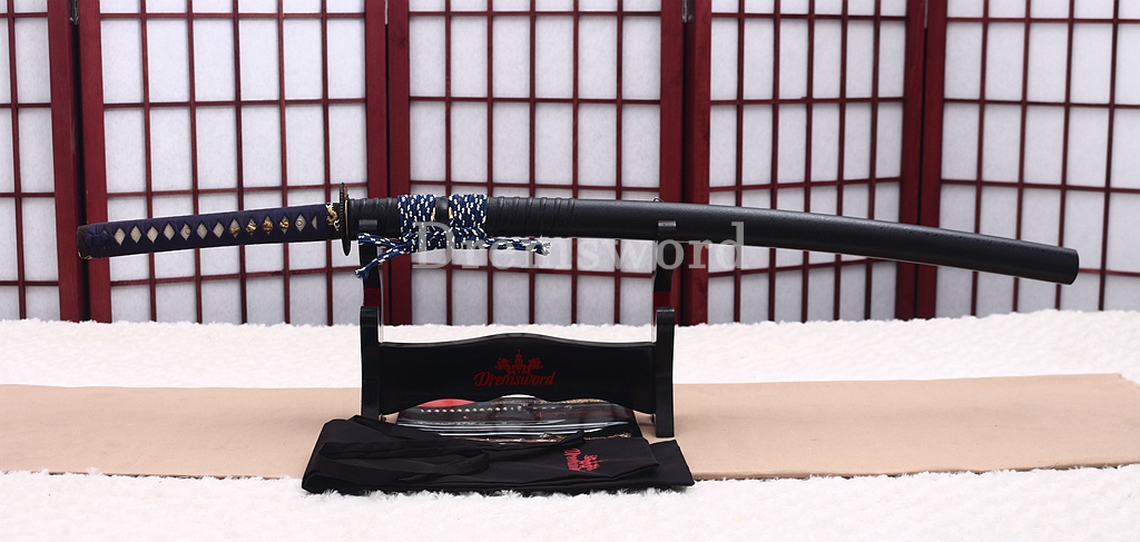 Folded Steel Clay Tempered Katana Japanese Samurai Sword for Battle Shinogi-Zukuri Black