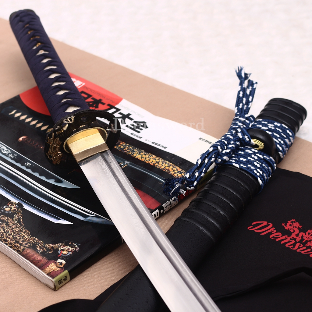 Folded Steel Clay Tempered Katana Japanese Samurai Sword for Battle Shinogi-Zukuri Black