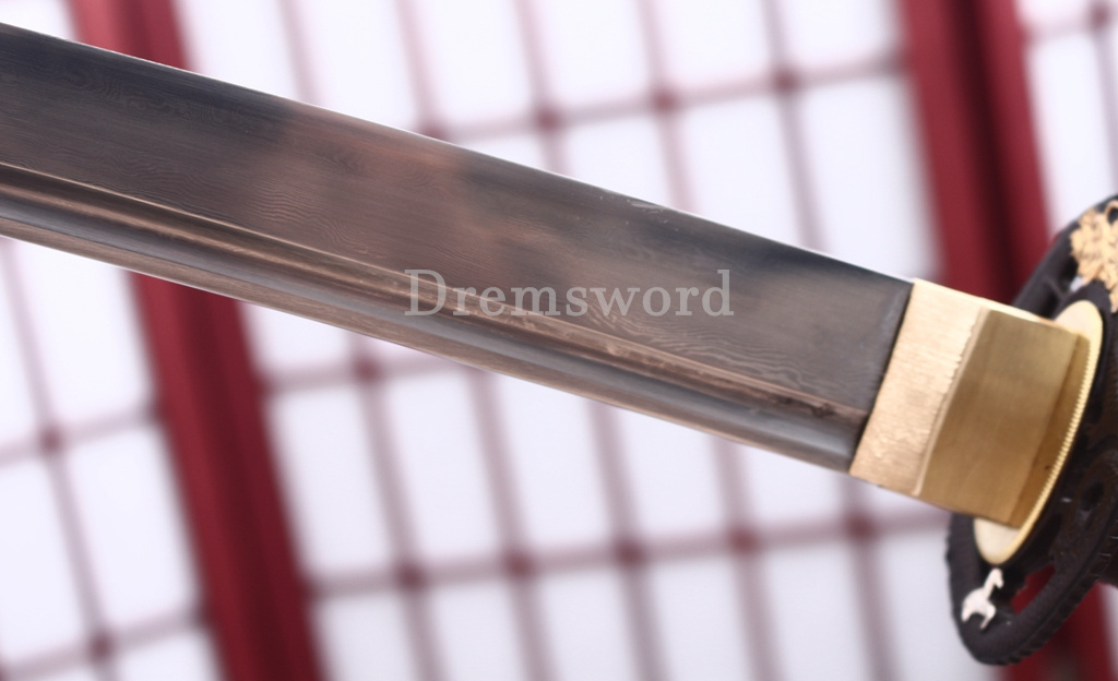 Folded Steel Clay Tempered Katana Japanese Samurai Sword for Battle Shinogi-Zukuri Black