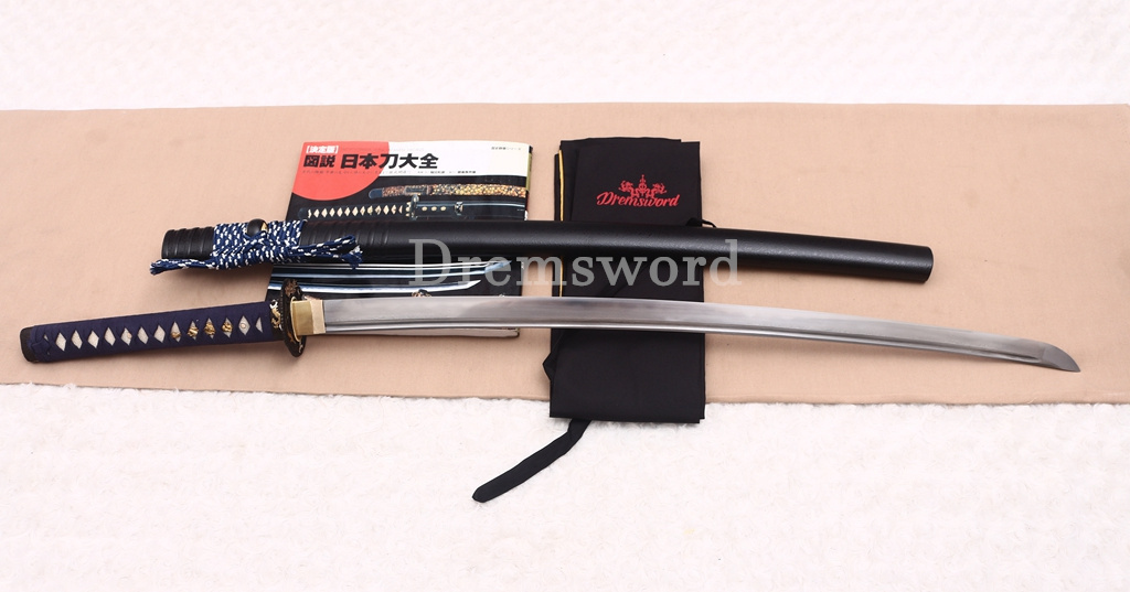 Folded Steel Clay Tempered Katana Japanese Samurai Sword for Battle Shinogi-Zukuri Black