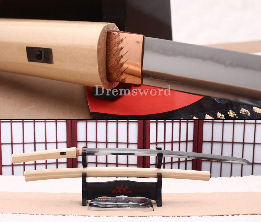 100% Handmade Tamahagane Steel Clay Tempered Shirasaya Japanese Samurai Katana Sword SHINOGI-ZUKURI White