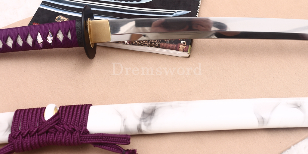 T10 Carbon Steel Katana the Little Pony Japanese Samurai Functional Battle Sword Shinogi ZUKURI White