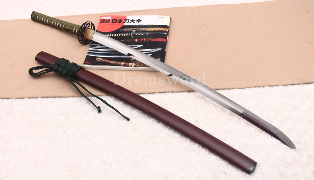 Hand Polishing T10 Clay Tempered Katana O Kissaki Japanese Samurai Sword SHINOGI-ZUKURI Battle Ready Red