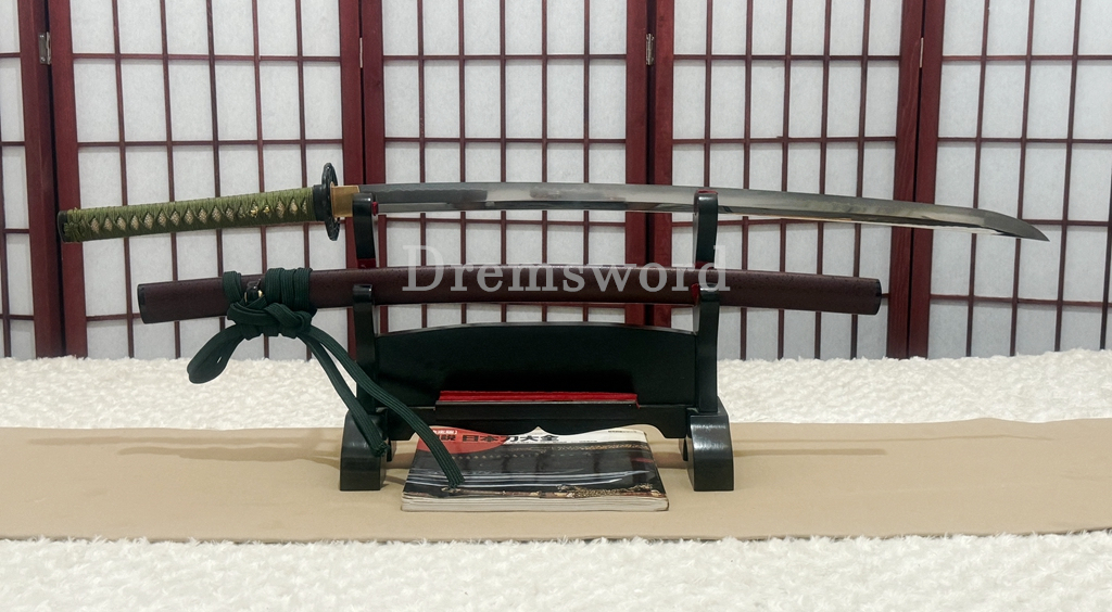 Hand Polishing T10 Clay Tempered Katana O Kissaki Japanese Samurai Sword SHINOGI-ZUKURI Battle Ready Red