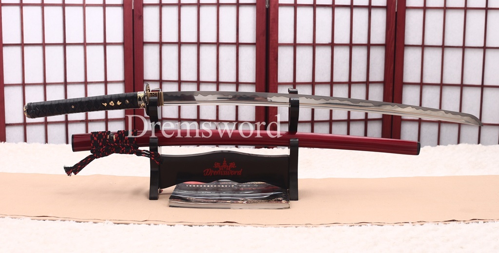 9260 Spring Steel Daisho Katana + Wakizashi Set with Horn Saya Japanese Samurai Sword Battle Ready Shinogi-Zukuri Red