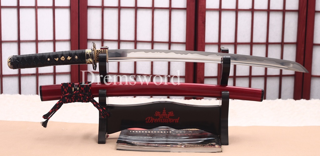 9260 Spring Steel Daisho Katana + Wakizashi Set with Horn Saya Japanese Samurai Sword Battle Ready Shinogi-Zukuri Red
