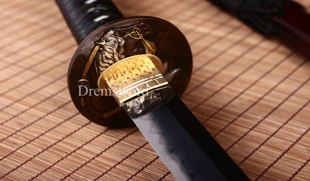 T10 Steel Clay Tempered Katana Japanese Samurai Sword SHINOGI-ZUKURI Battle Ready Red Dragon Saya