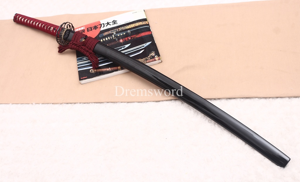 Handmade L6 Steel Clay Tempered Katana Ox Horn Saya Japanese Samurai Sword Shinogi-Zukuri Sword Red