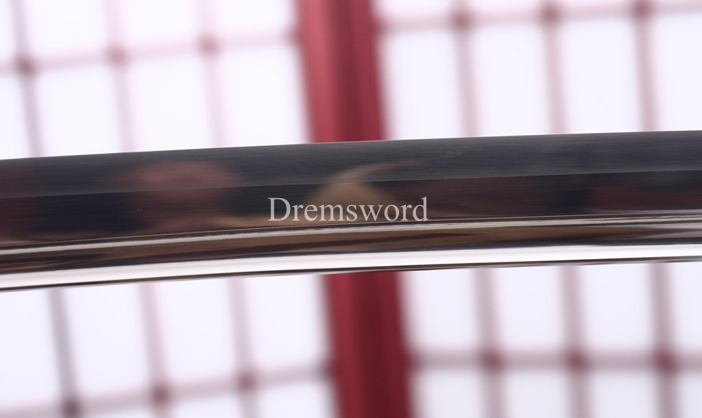 Handmade L6 Steel Clay Tempered Katana Ox Horn Saya Japanese Samurai Sword Shinogi-Zukuri Sword Red