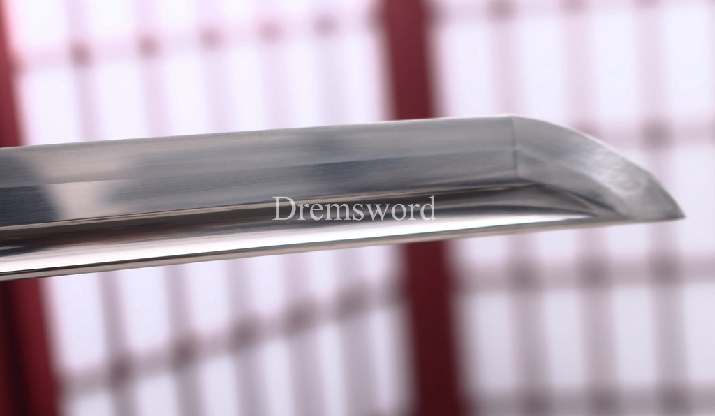 Handmade L6 Steel Clay Tempered Katana Ox Horn Saya Japanese Samurai Sword Shinogi-Zukuri Sword Red
