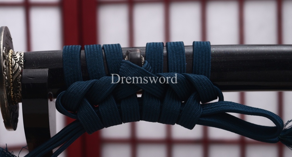Japanese Silk Ito Handmade L6 Steel Katana Horn Saya Emperor Nodes Rayskin Japanese Samurai Sword Shinogi-Zukuri Sword Black