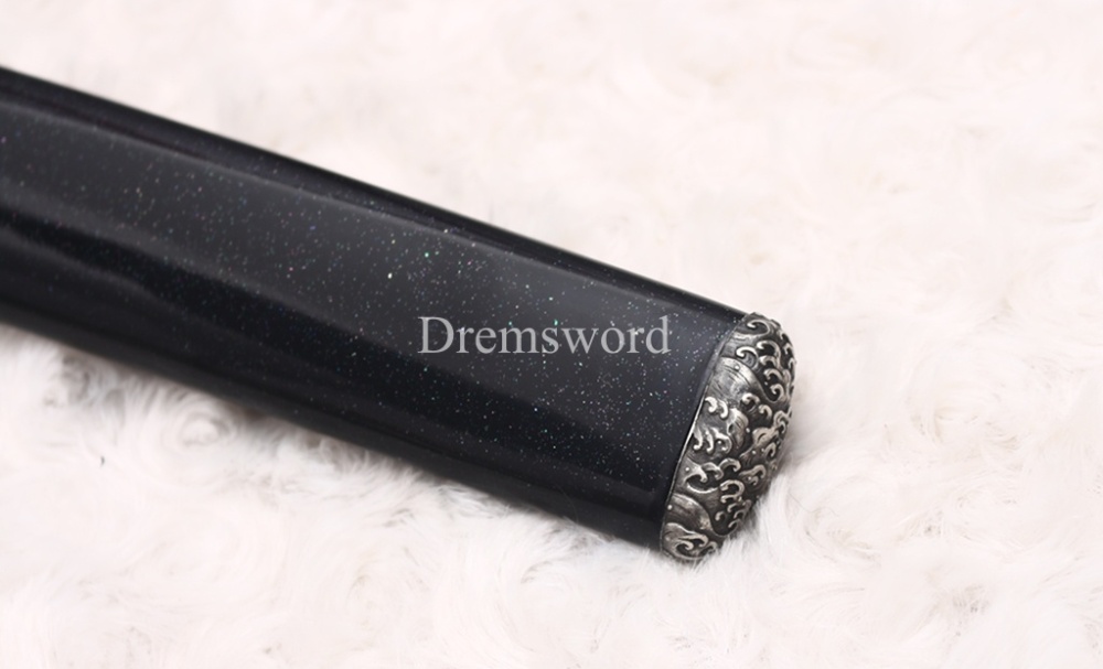 Japanese Silk Ito Handmade L6 Steel Katana Horn Saya Emperor Nodes Rayskin Japanese Samurai Sword Shinogi-Zukuri Sword Black
