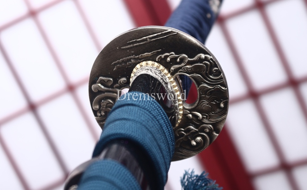 Japanese Silk Ito Handmade L6 Steel Katana Horn Saya Emperor Nodes Rayskin Japanese Samurai Sword Shinogi-Zukuri Sword Black