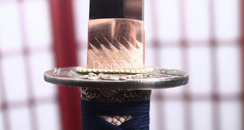 Japanese Silk Ito Handmade L6 Steel Katana Horn Saya Emperor Nodes Rayskin Japanese Samurai Sword Shinogi-Zukuri Sword Black