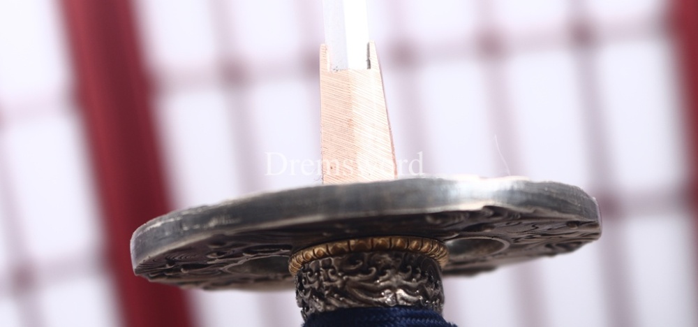 Japanese Silk Ito Handmade L6 Steel Katana Horn Saya Emperor Nodes Rayskin Japanese Samurai Sword Shinogi-Zukuri Sword Black