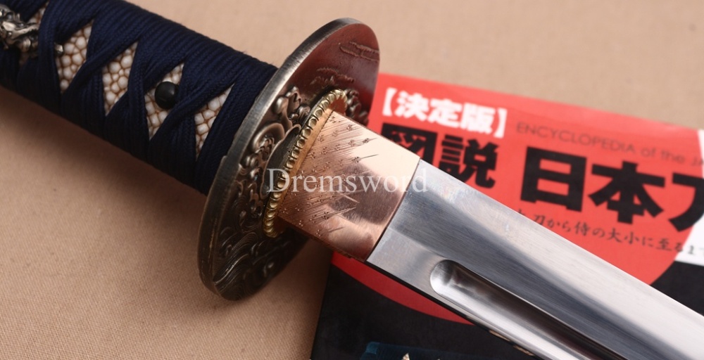 Japanese Silk Ito Handmade L6 Steel Katana Horn Saya Emperor Nodes Rayskin Japanese Samurai Sword Shinogi-Zukuri Sword Black