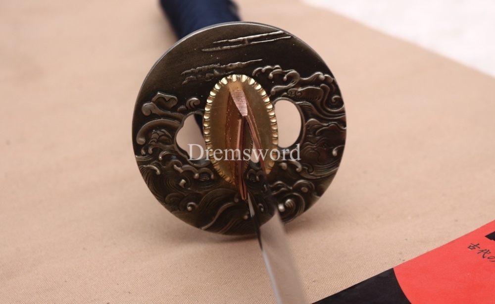 Japanese Silk Ito Handmade L6 Steel Katana Horn Saya Emperor Nodes Rayskin Japanese Samurai Sword Shinogi-Zukuri Sword Black