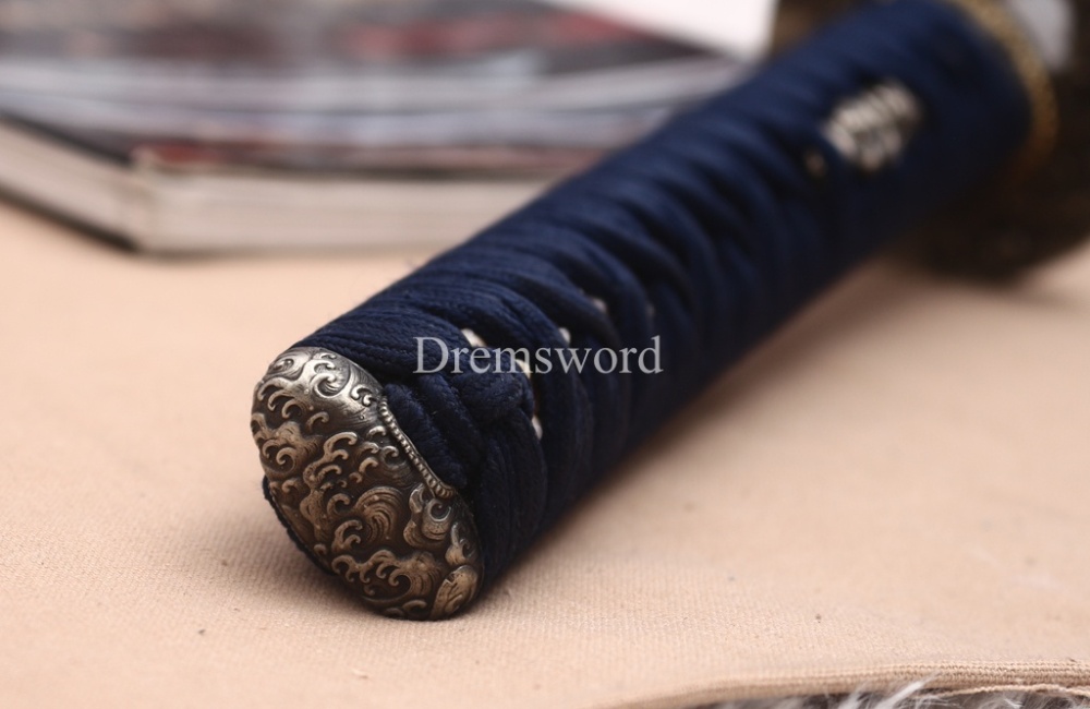 Japanese Silk Ito Handmade L6 Steel Katana Horn Saya Emperor Nodes Rayskin Japanese Samurai Sword Shinogi-Zukuri Sword Black