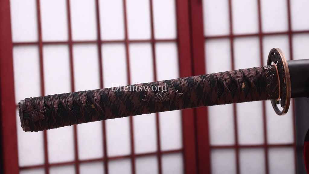 Damascus Folded Steel Clay Tempered Katana Ebony Saya Japanese Samurai Sword for Battle Shinogi-Zukuri Black