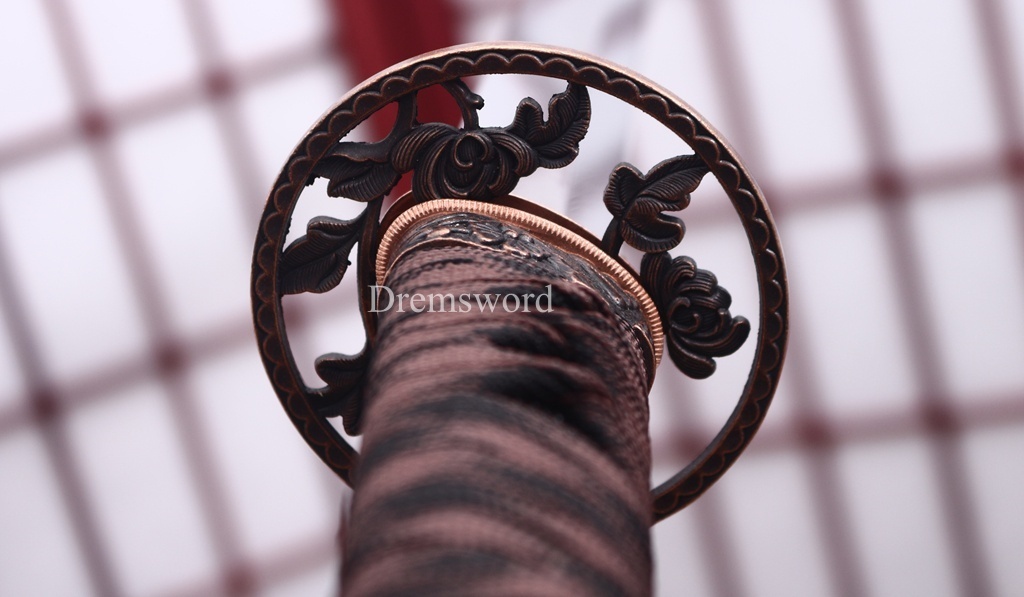 Damascus Folded Steel Clay Tempered Katana Ebony Saya Japanese Samurai Sword for Battle Shinogi-Zukuri Black