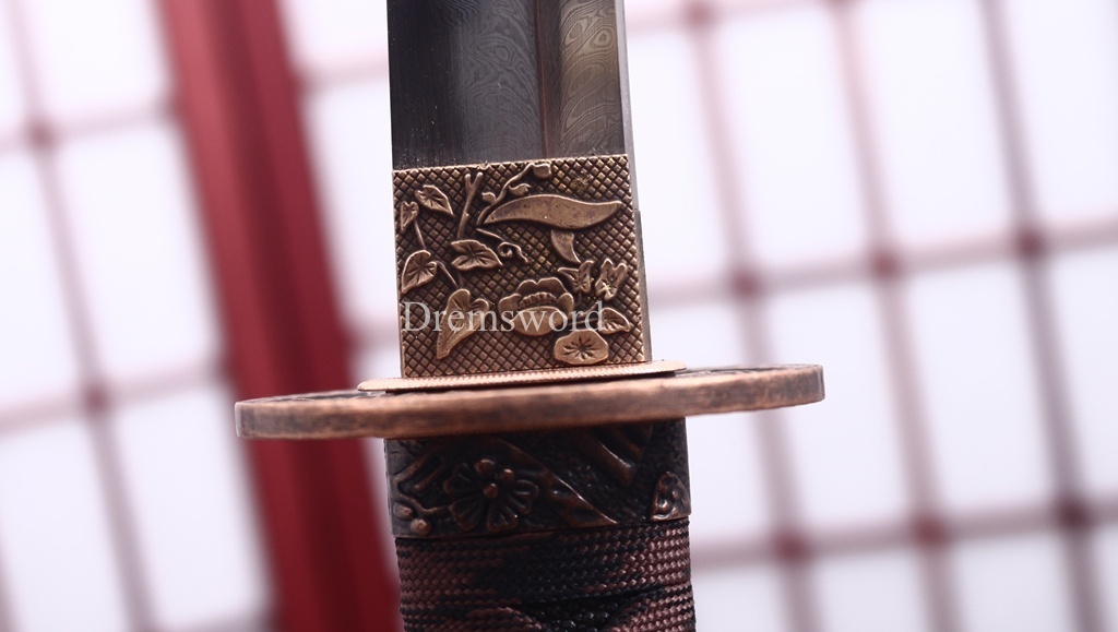 Damascus Folded Steel Clay Tempered Katana Ebony Saya Japanese Samurai Sword for Battle Shinogi-Zukuri Black