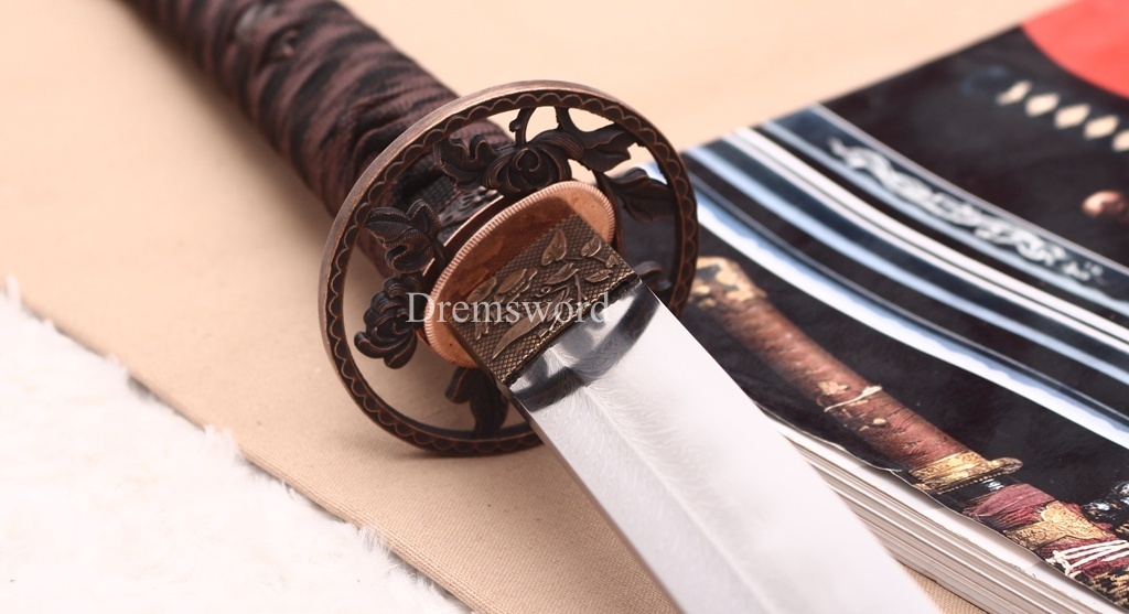 Damascus Folded Steel Clay Tempered Katana Ebony Saya Japanese Samurai Sword for Battle Shinogi-Zukuri Black