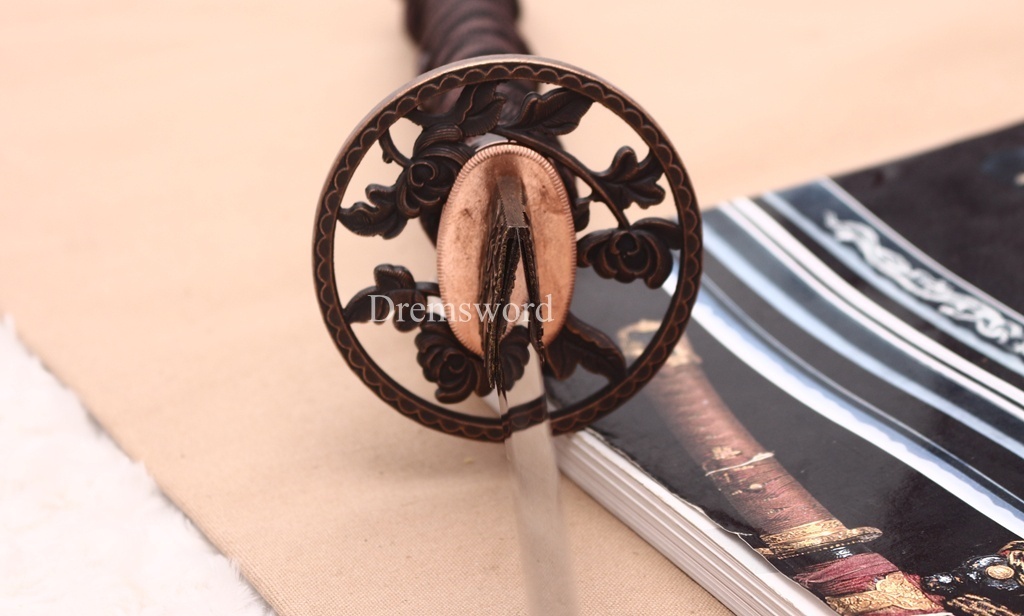 Damascus Folded Steel Clay Tempered Katana Ebony Saya Japanese Samurai Sword for Battle Shinogi-Zukuri Black