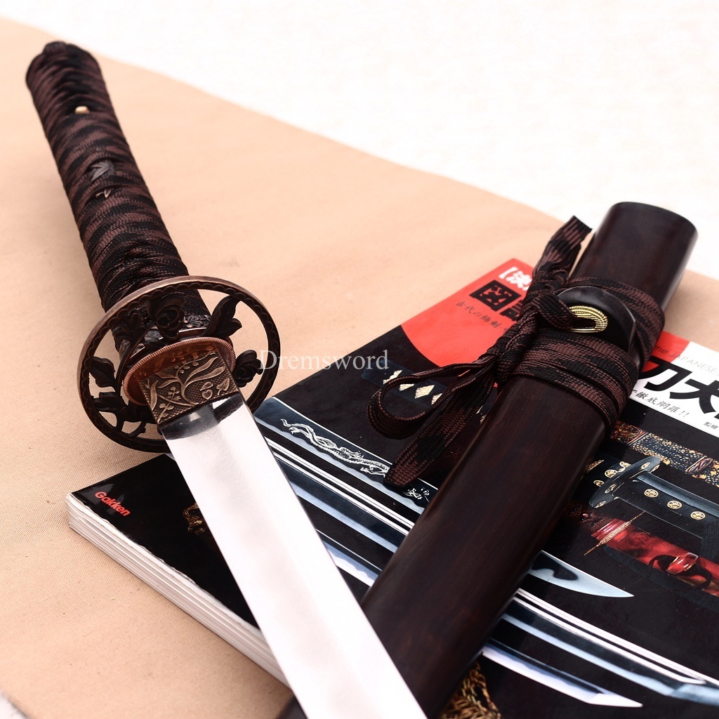 Damascus Folded Steel Clay Tempered Katana Ebony Saya Japanese Samurai Sword for Battle Shinogi-Zukuri Black