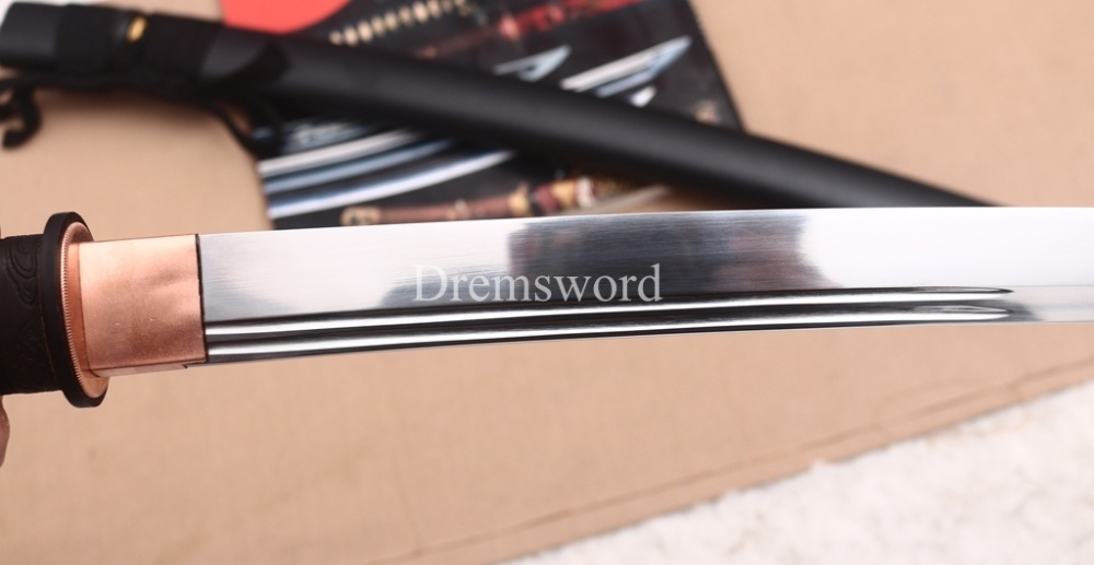 Functional 1095 High Carbon Steel Wakizashi Double Bo-hi Japanese Samurai Battle Sword Shinogi ZUKURI Black