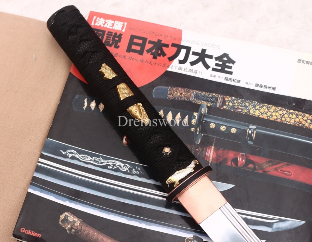 Functional 1095 High Carbon Steel Wakizashi Double Bo-hi Japanese Samurai Battle Sword Shinogi ZUKURI Black
