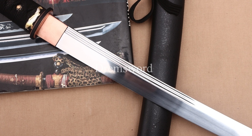 Functional 1095 High Carbon Steel Wakizashi Double Bo-hi Japanese Samurai Battle Sword Shinogi ZUKURI Black