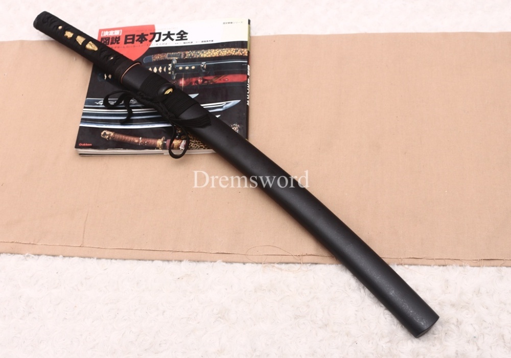 Functional 1095 High Carbon Steel Wakizashi Double Bo-hi Japanese Samurai Battle Sword Shinogi ZUKURI Black