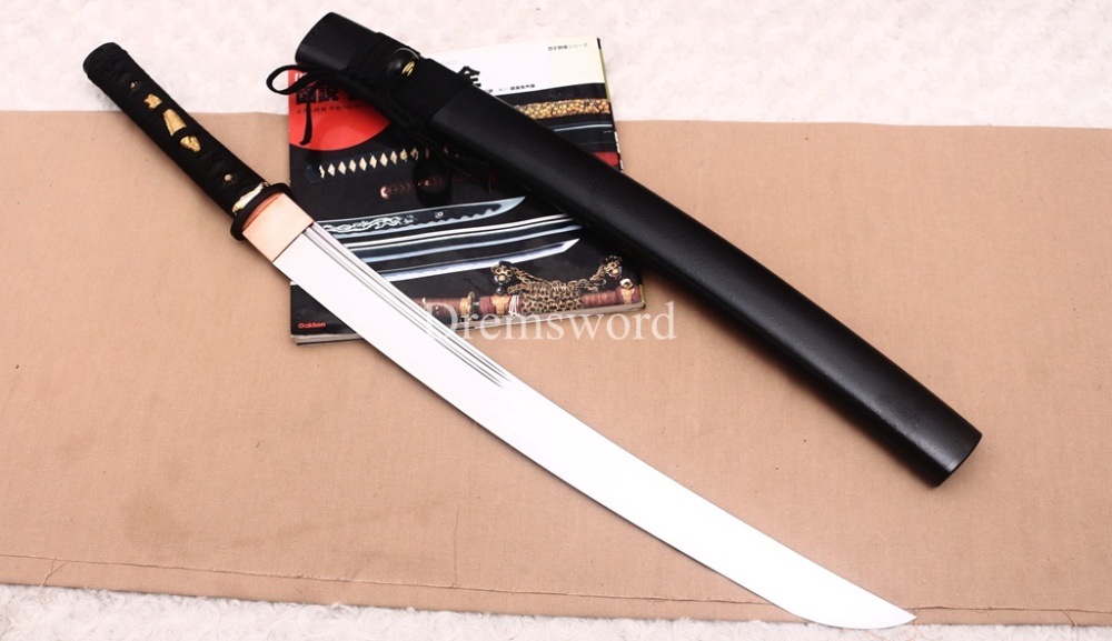 4.5cm Wide 1095 High Carbon Steel Wakizashi Double Bo-hi Japanese Samurai Sword Heavy Cutter Shinogi ZUKURI Black