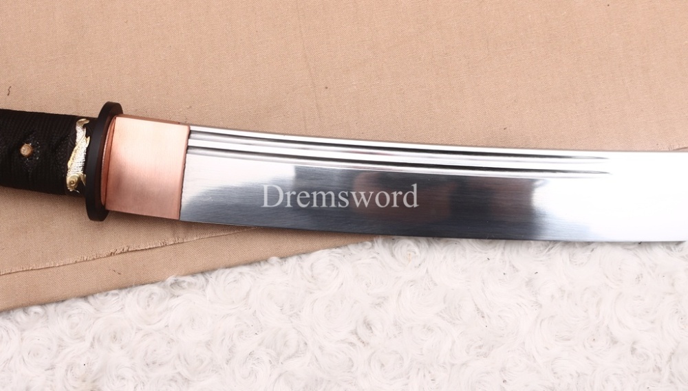 4.5cm Wide 1095 High Carbon Steel Wakizashi Double Bo-hi Japanese Samurai Sword Heavy Cutter Shinogi ZUKURI Black