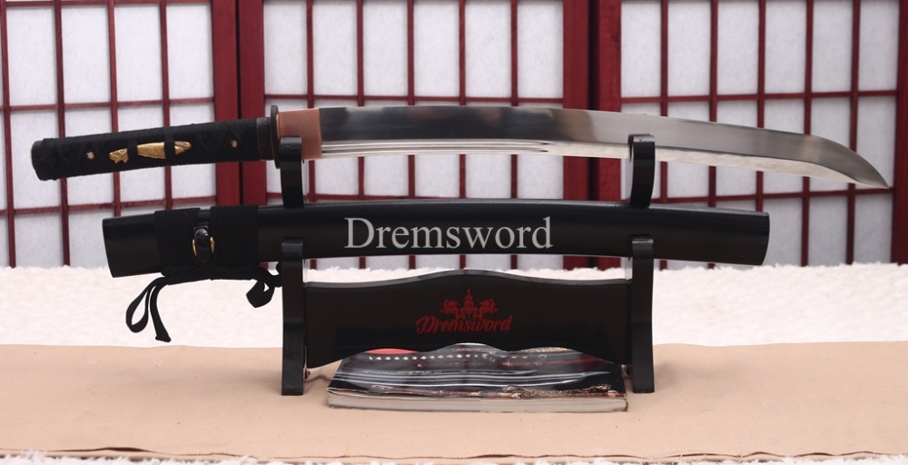 4.5cm Wide 1095 High Carbon Steel Wakizashi Double Bo-hi Japanese Samurai Sword Heavy Cutter Shinogi ZUKURI Black