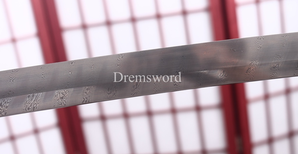 Damascus Folded Steel Twisted Pattern Katana Japanese Samurai Sword Battle Ready Shinogi Zukuri Rayskin Saya
