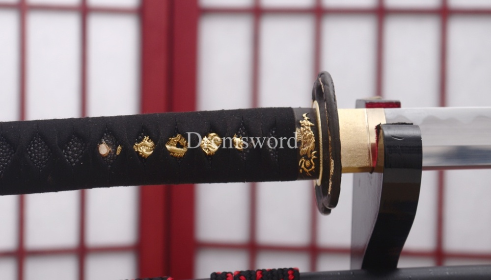 Handmade L6 Steel Clay Tempered Wakizashi Japanese Samurai Sword Shinogi-Zukuri Sword Black