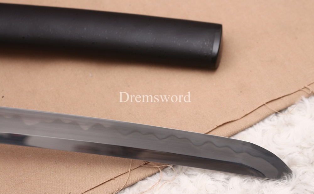 Handmade L6 Steel Clay Tempered Wakizashi Japanese Samurai Sword Shinogi-Zukuri Sword Black
