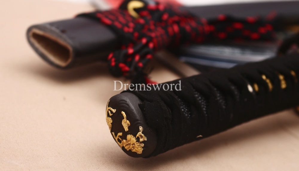 Handmade L6 Steel Clay Tempered Wakizashi Japanese Samurai Sword Shinogi-Zukuri Sword Black