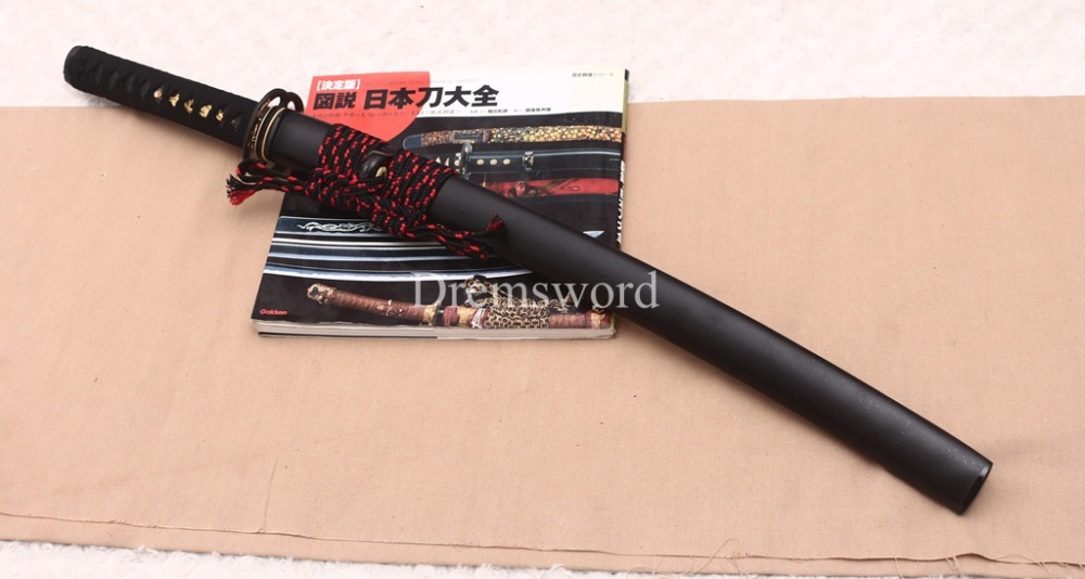 Handmade L6 Steel Clay Tempered Wakizashi Japanese Samurai Sword Shinogi-Zukuri Sword Black