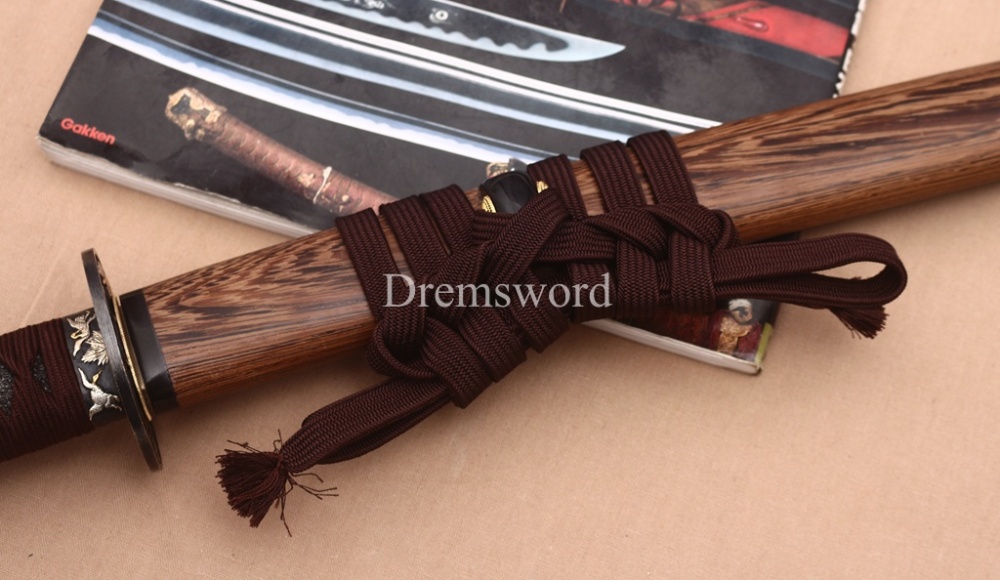 Hadori Polishing L6 Steel Clay Tempered Choji Hamon Katana Rosewood Saya Japanese Samurai Sword Shinogi-Zukuri Sword Brown