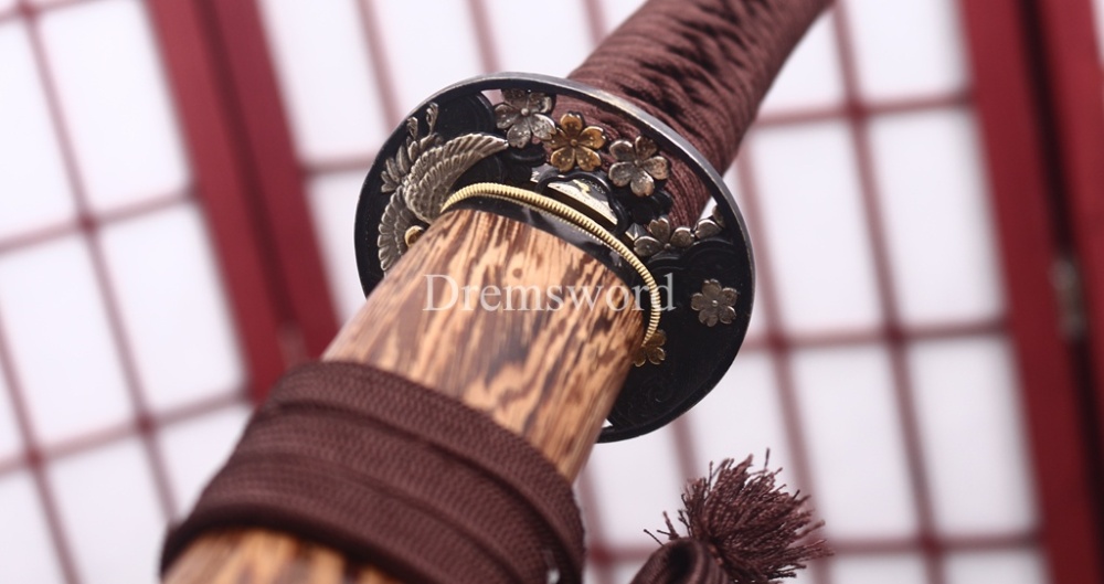 Hadori Polishing L6 Steel Clay Tempered Choji Hamon Katana Rosewood Saya Japanese Samurai Sword Shinogi-Zukuri Sword Brown