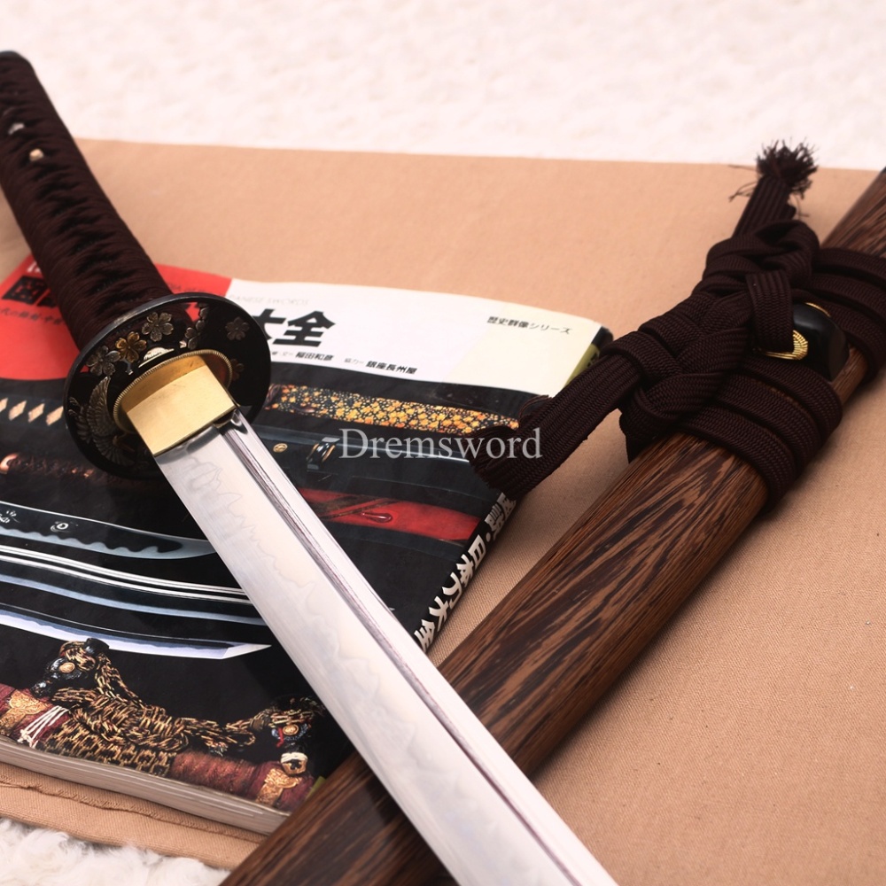 Hadori Polishing L6 Steel Clay Tempered Choji Hamon Katana Rosewood Saya Japanese Samurai Sword Shinogi-Zukuri Sword Brown