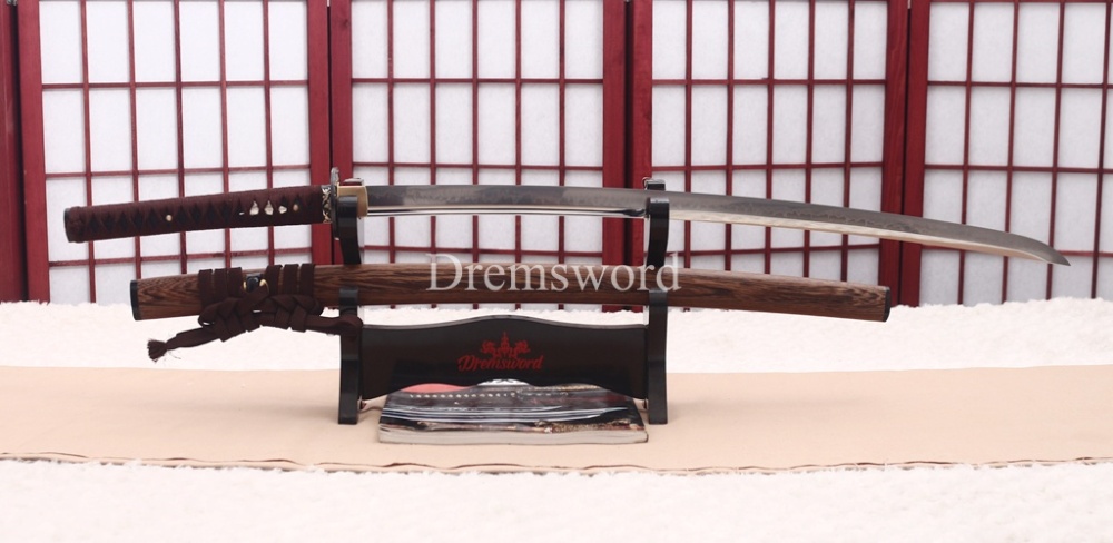 Hadori Polishing L6 Steel Clay Tempered Choji Hamon Katana Rosewood Saya Japanese Samurai Sword Shinogi-Zukuri Sword Brown